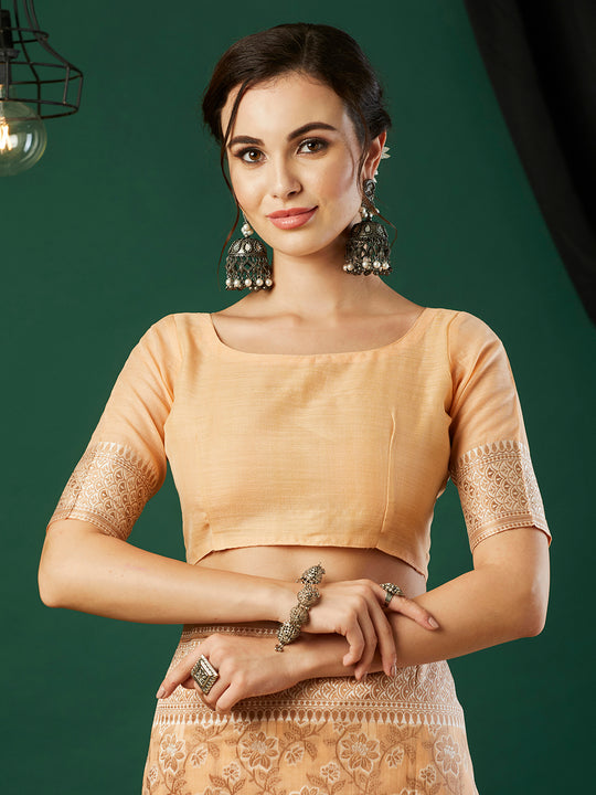 Linen Cotton Banarasi Silk Saree With Blouse Piece