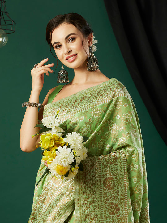 Linen Cotton Banarasi Silk Saree With Blouse Piece