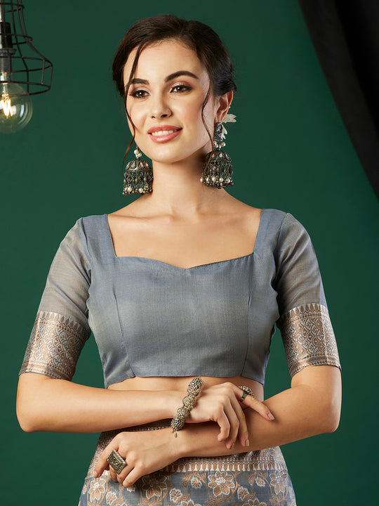 Linen Cotton Banarasi Silk Saree With Blouse Piece