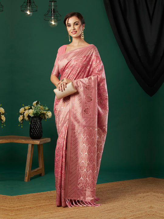 Linen Cotton Banarasi Silk Saree With Blouse Piece