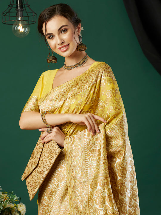 Linen Cotton Banarasi Silk Saree With Blouse Piece