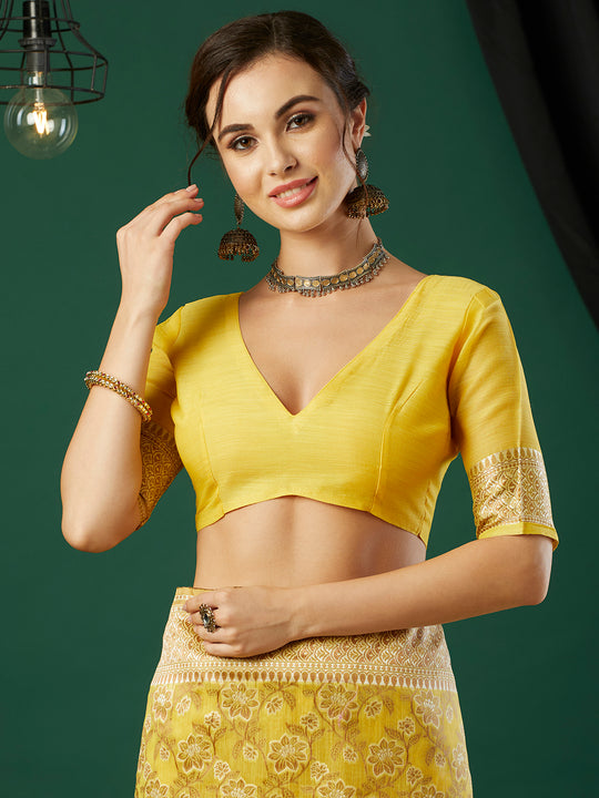 Linen Cotton Banarasi Silk Saree With Blouse Piece