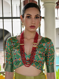 Mahendi Raw Silk Patola Saree With Blouse Piece