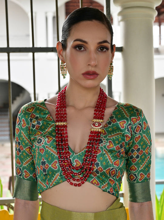 Mahendi Raw Silk Patola Saree With Blouse Piece