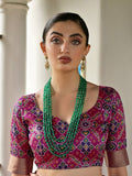Pink Raw Silk Patola Saree With Blouse Piece