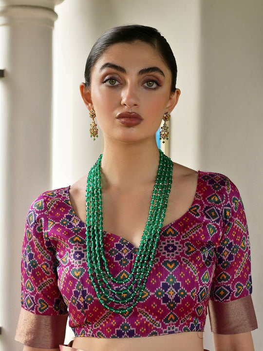 Pink Raw Silk Patola Saree With Blouse Piece