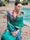 Rama Raw Silk Patola Saree With Blouse Piece