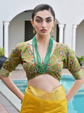 Yellow Raw Silk Patola Saree With Blouse Piece