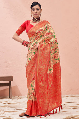 Coral Orange Kanjivaram Saree