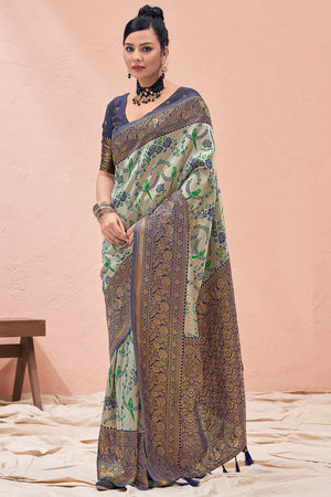 Sage Green Kanjivaram Saree