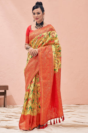 Lemon Yellow Kanjivaram Saree