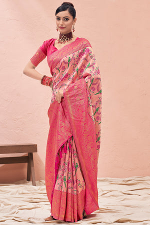 Watermelon Pink Kanjivaram Saree