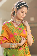 Womens Banarasi Silk Yellow Saree With Blouse Piece