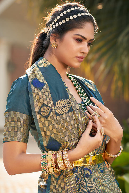 Sapphire Blue Banarasi Saree