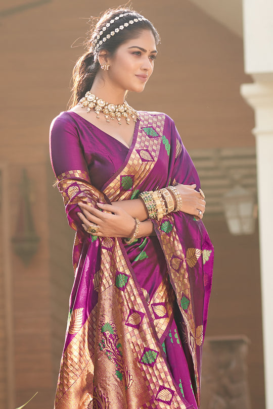 Jam Violet Banarasi Saree