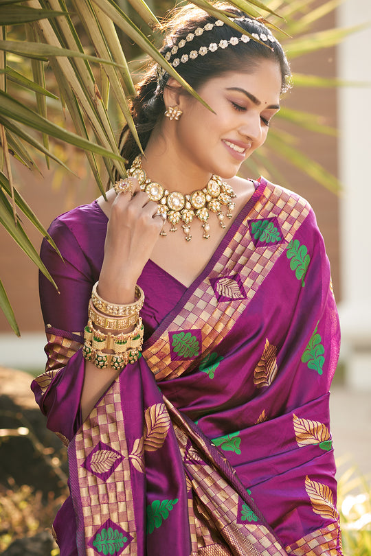 Jam Violet Banarasi Saree