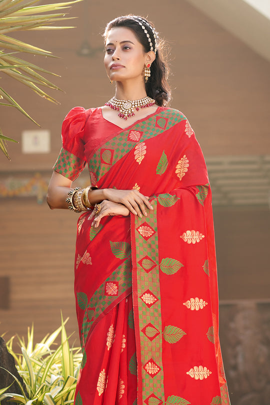 Scarlet Red Banarasi Saree