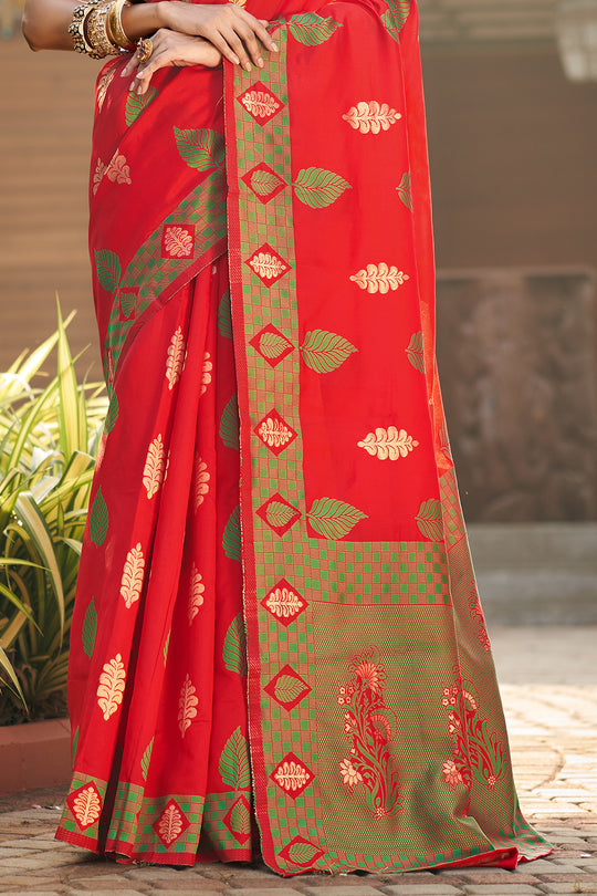 Scarlet Red Banarasi Saree