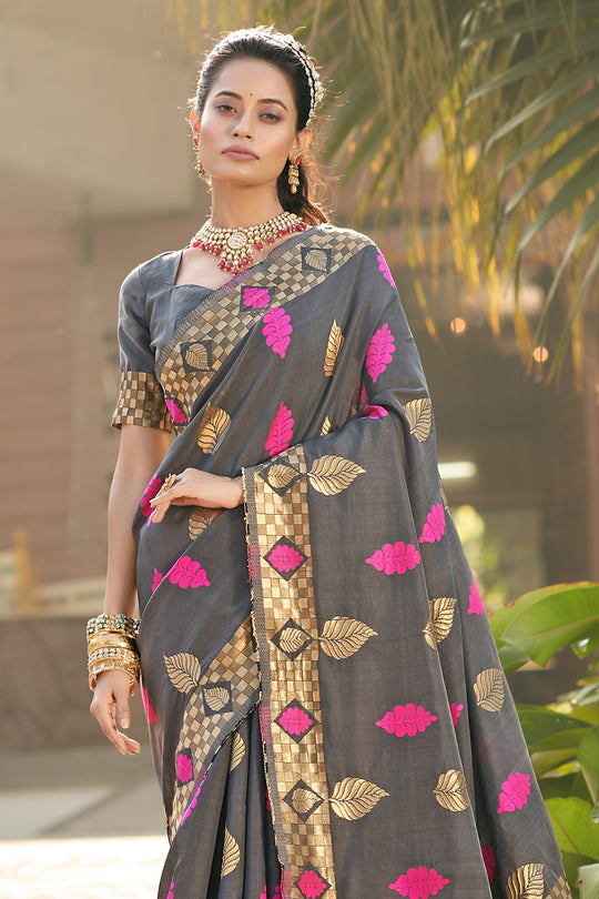 Pewter Grey Banarasi Saree