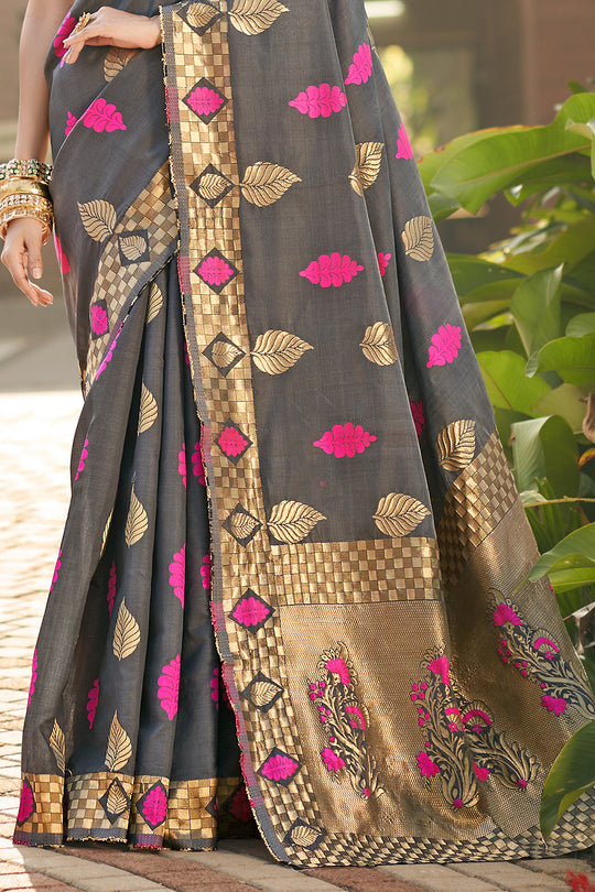 Pewter Grey Banarasi Saree