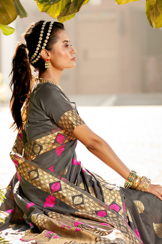 Pewter Grey Banarasi Saree