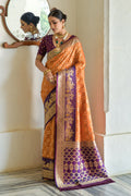 Orange Banarasi Silk Saree With Blouse Piece