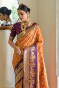 Orange Banarasi Silk Saree With Blouse Piece