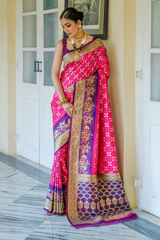 Pink Banarasi Silk Saree With Blouse Piece