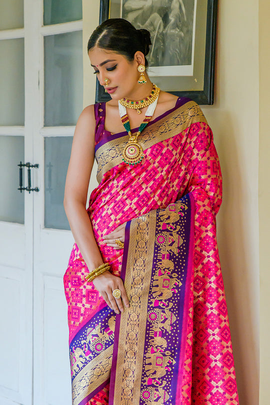 Pink Banarasi Silk Saree With Blouse Piece