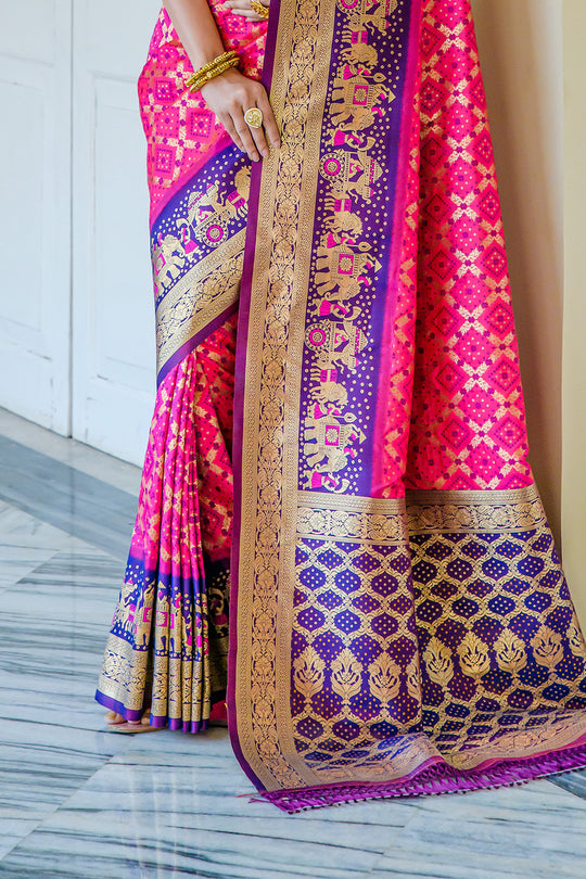 Pink Banarasi Silk Saree With Blouse Piece