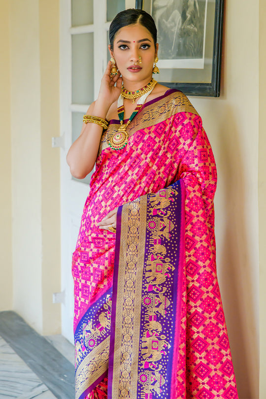 Pink Banarasi Silk Saree With Blouse Piece