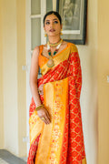 Red Banarasi Silk Saree With Blouse Piece