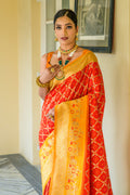 Red Banarasi Silk Saree With Blouse Piece