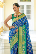 Blue Banarasi Silk Saree With Blouse Piece