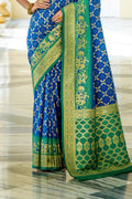 Blue Banarasi Silk Saree With Blouse Piece