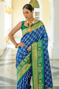 Blue Banarasi Silk Saree With Blouse Piece