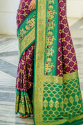 Purple Banarasi Silk Saree With Blouse Piece