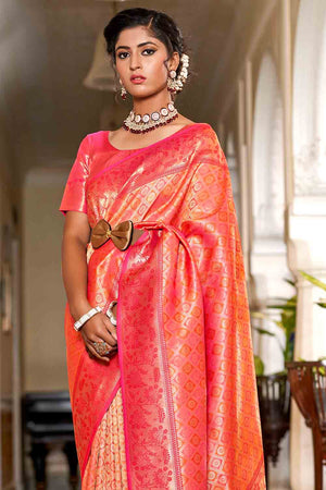 Orange And Red Banarasi Saree