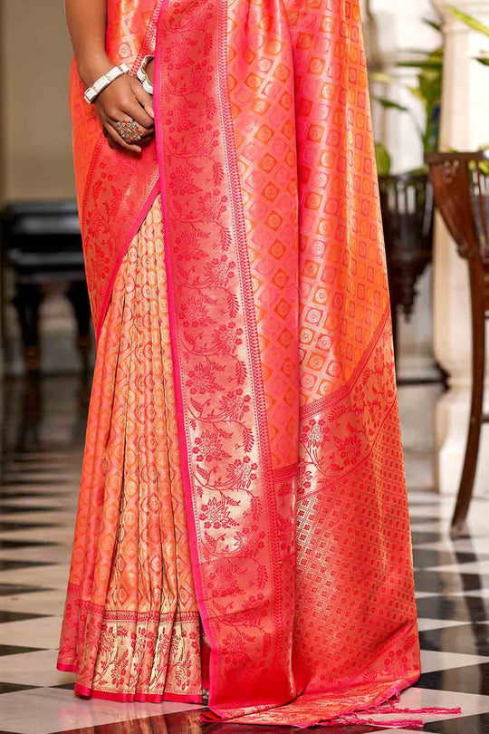 Orange And Red Banarasi Saree