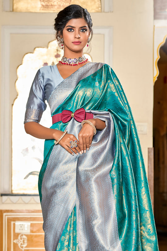 Ocean Green Banarasi Saree