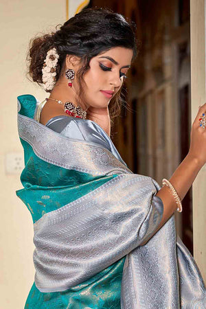 Ocean Green Banarasi Saree