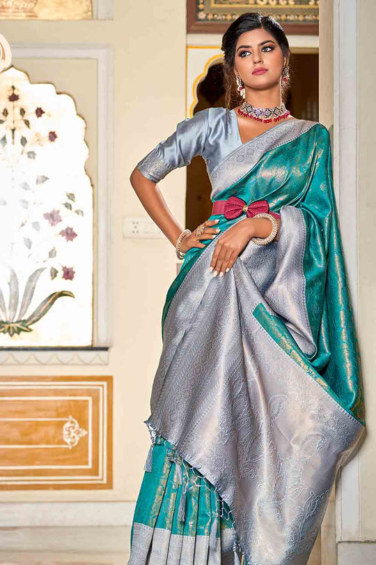 Ocean Green Banarasi Saree