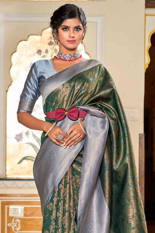 Green And Grey Banarasi Saree