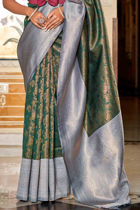 Green And Grey Banarasi Saree