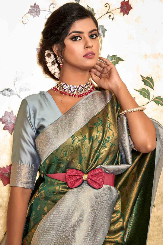 Green And Grey Banarasi Saree