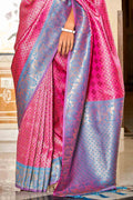 Pink And Blue Banarasi Saree