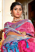 Pink And Blue Banarasi Saree