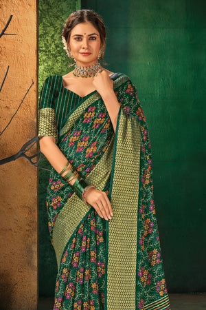 Womens Cotton Green Saree With Blouse Piece