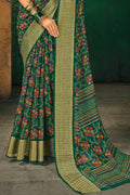 Womens Cotton Green Saree With Blouse Piece