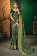 Womens Cotton Green Saree With Blouse Piece